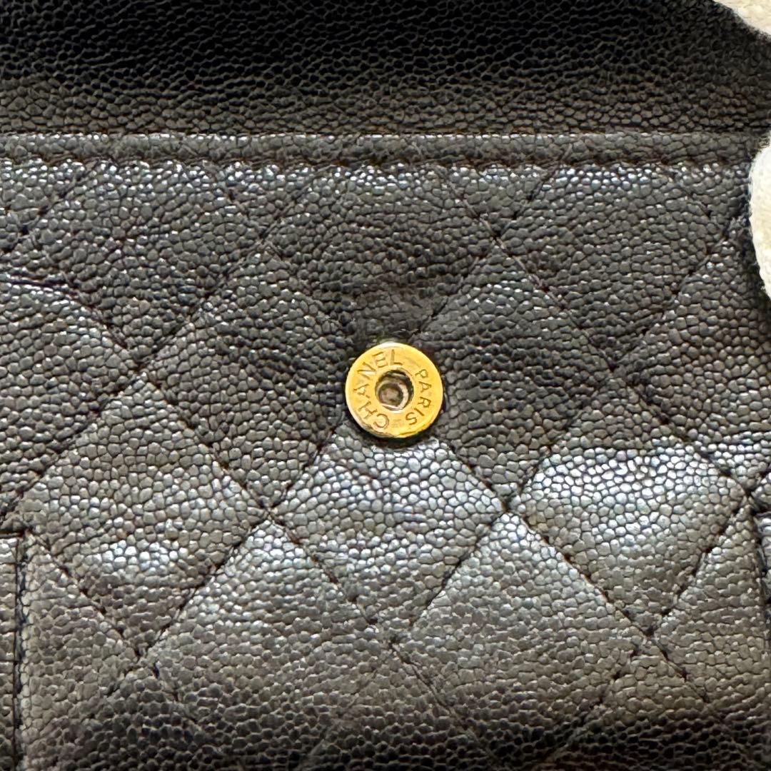 CHANEL シャネル ボーイシャネル マトラッセ 三つ折財布 キャビアスキン