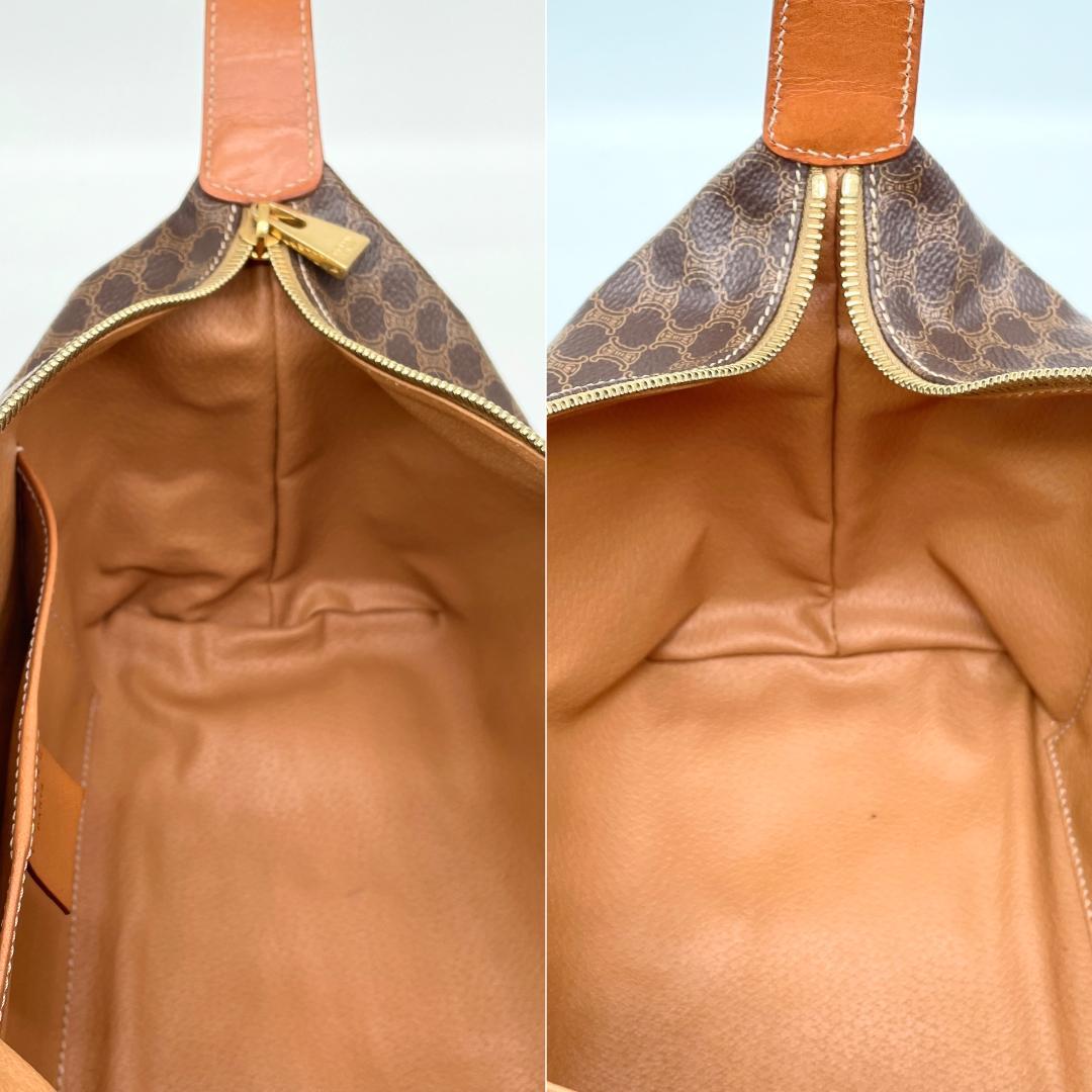 即配【美品】CELINE マカダム柄 ブラウン ハンドバッグ オールドセリーヌ