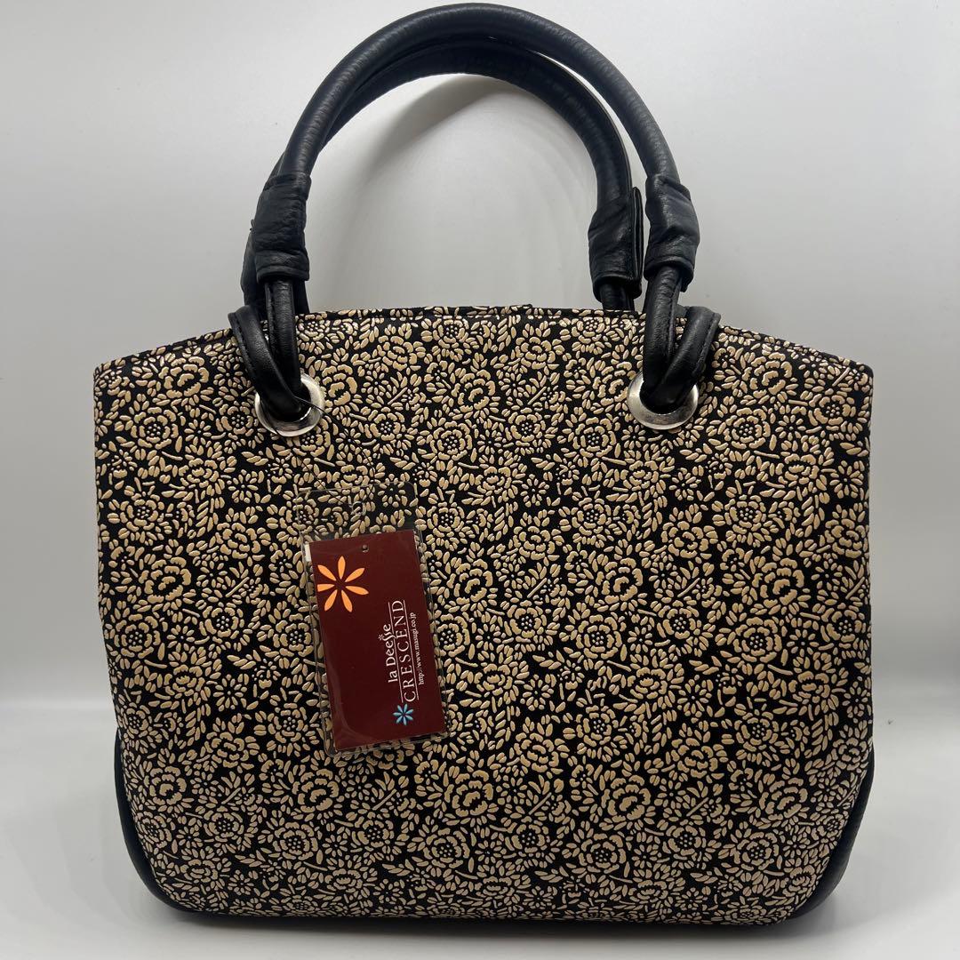 未使用 定価13万 CRESCEND 和装用バッグ 黒とベージュの薔薇　印伝