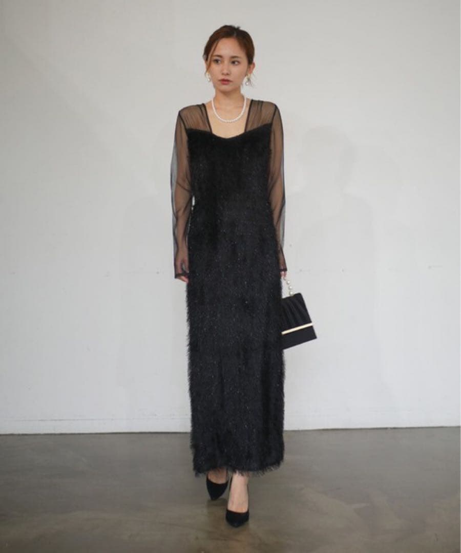 glitter shaggy dress ブラック