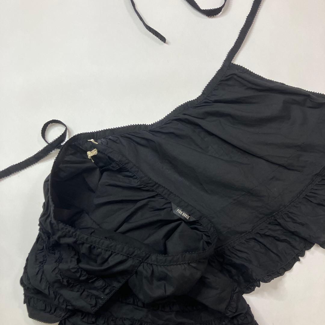 【美品】ピンクハウス 黒 ピコフリル使い タブリエ