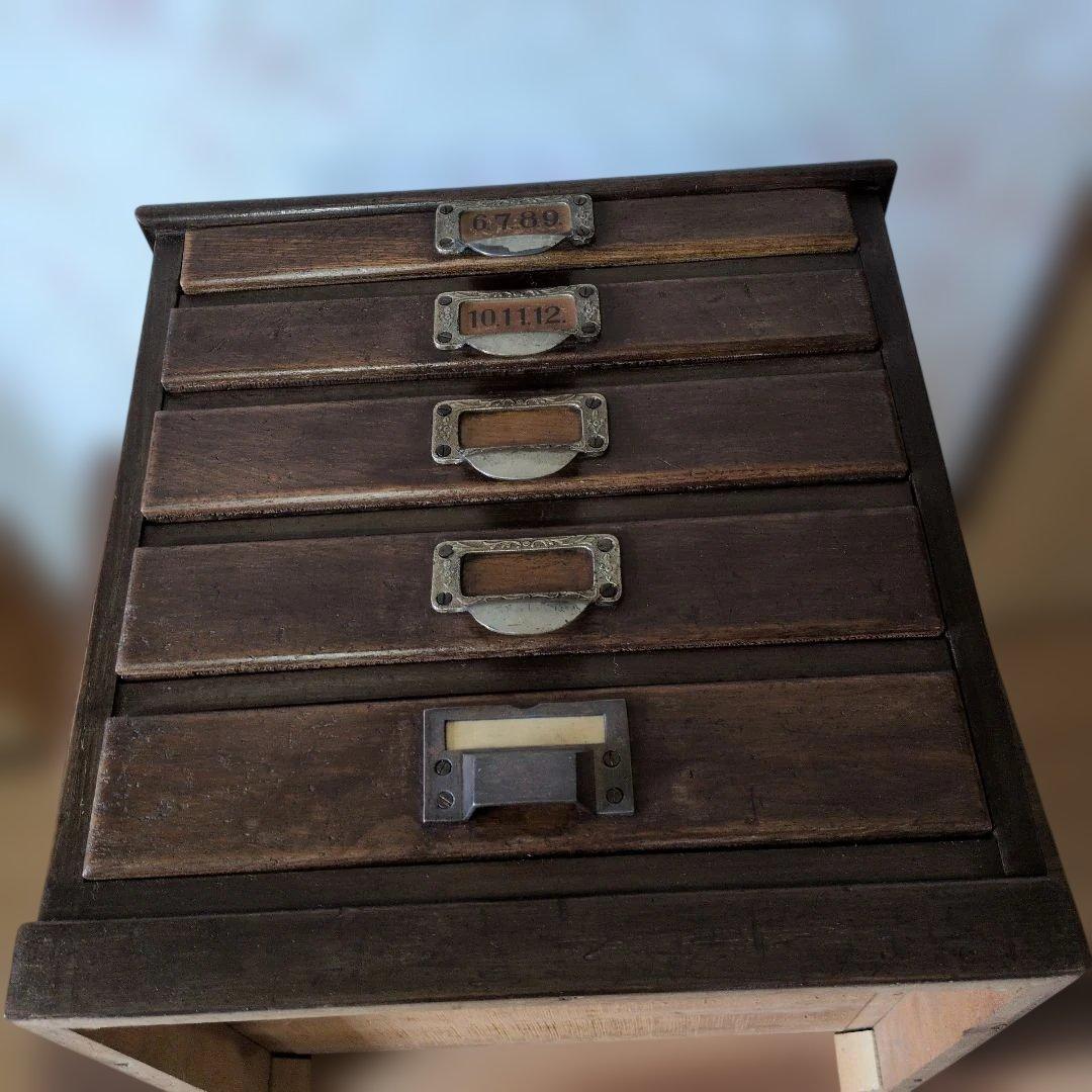 ブロカント古道具木製引き出し式収納 5段