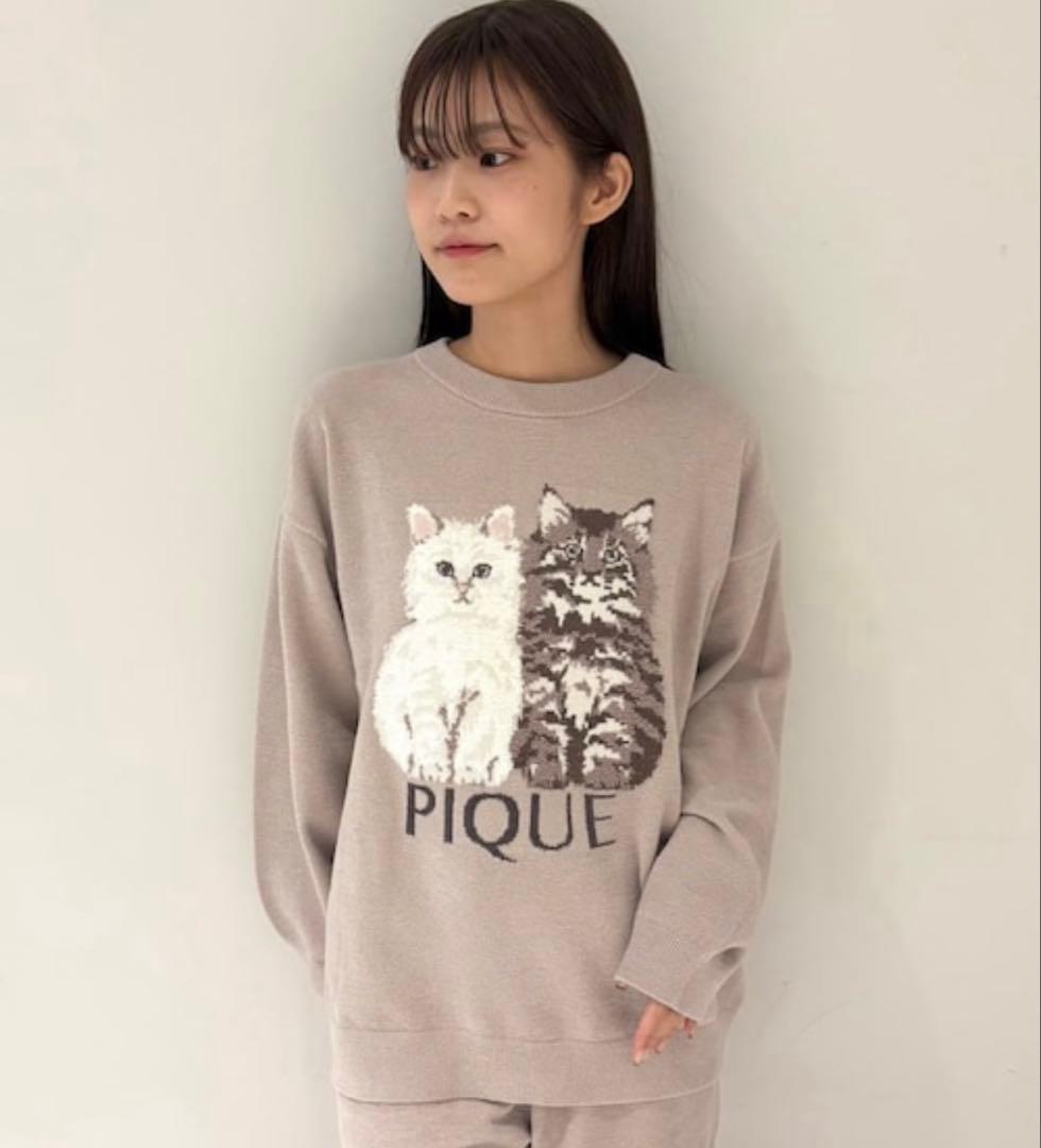 ジェラートピケパジャマ ルームウェア ツインズキャットジャガードプルオーバー