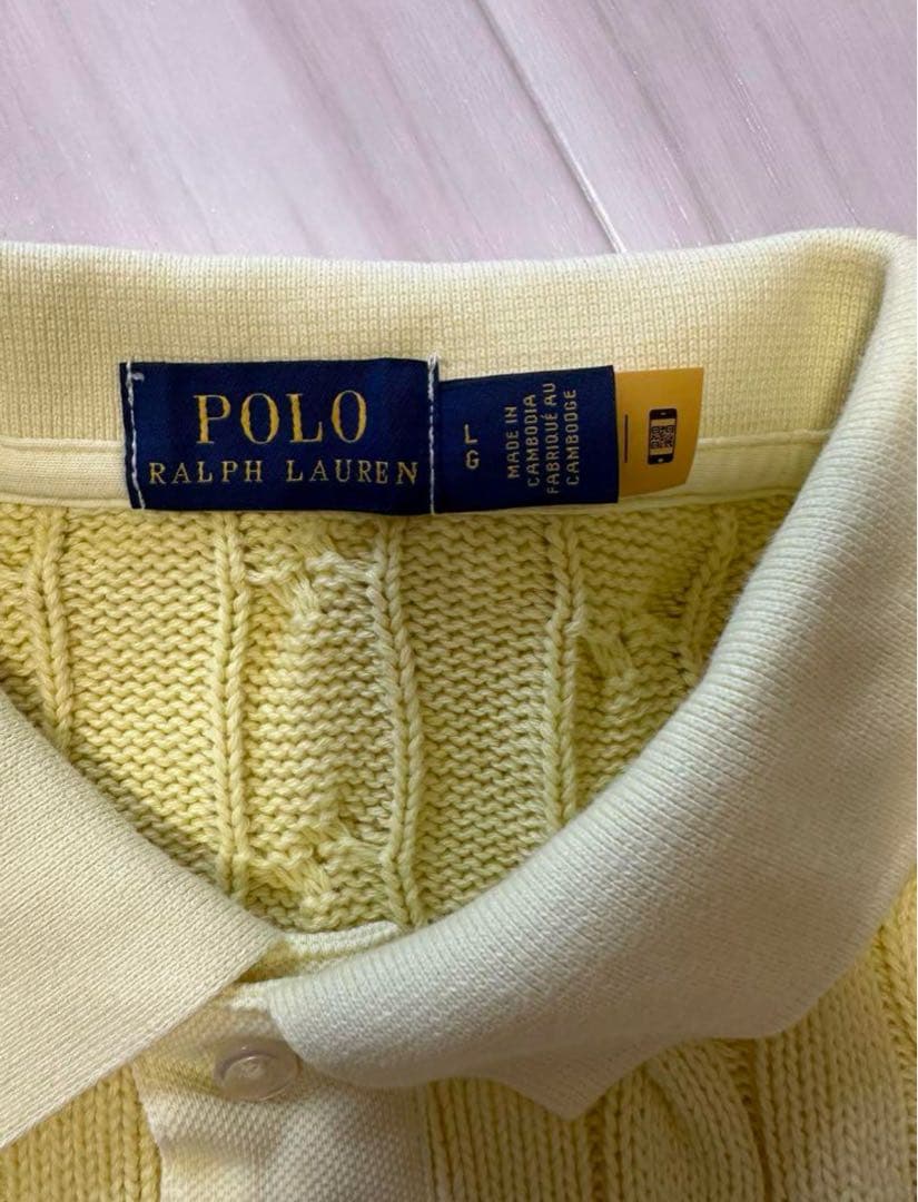 Polo Ralph Lauren ケーブルニットポロシャツ L イエロー