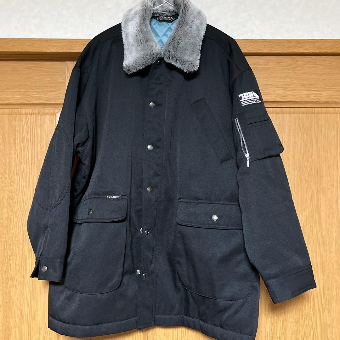 寅壱 2530-150 ハーフコート 5L 防寒 裏キルト 衿ボア 黒 試着のみ