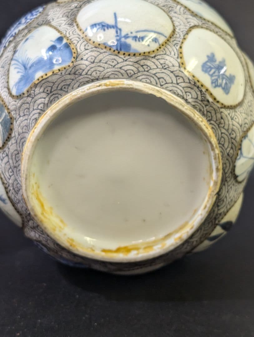 有田焼 古伊万里 古染付 陶片張 蛸唐草文 陶片 大徳利 酒器 花瓶 時代物骨董