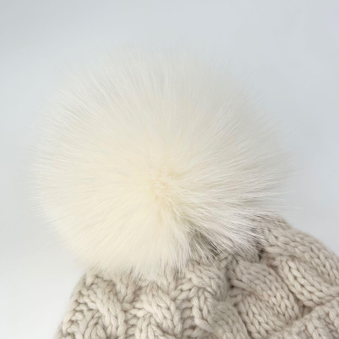 未使用級✨ドゥロワー カシミヤ100% フォックスファー アラン ニットキャップ