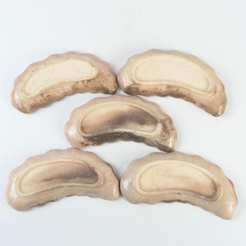 萩焼　十一代　坂高麗左衛門（韓峯）作　葉形　銘々皿　五客　時代箱　V　9500