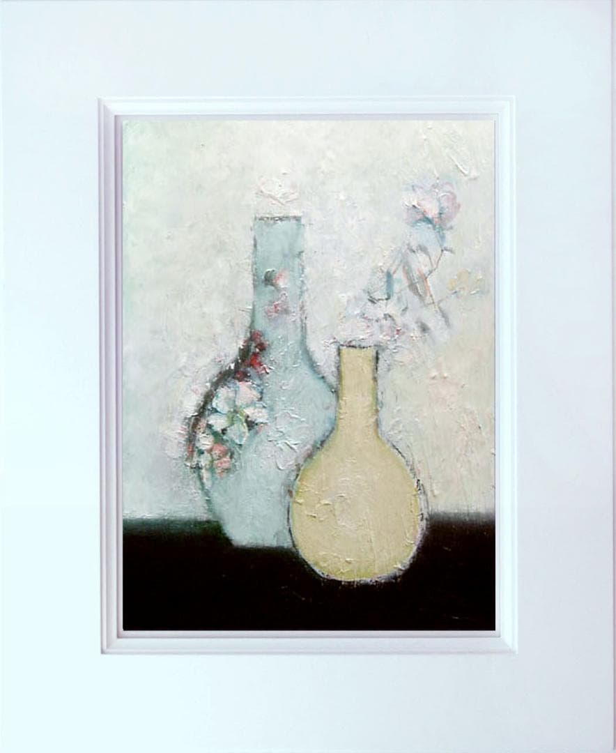 油絵 菅家令子 絵 絵画インテリア額付(青緑＋金色の枠)uF6-111102花瓶