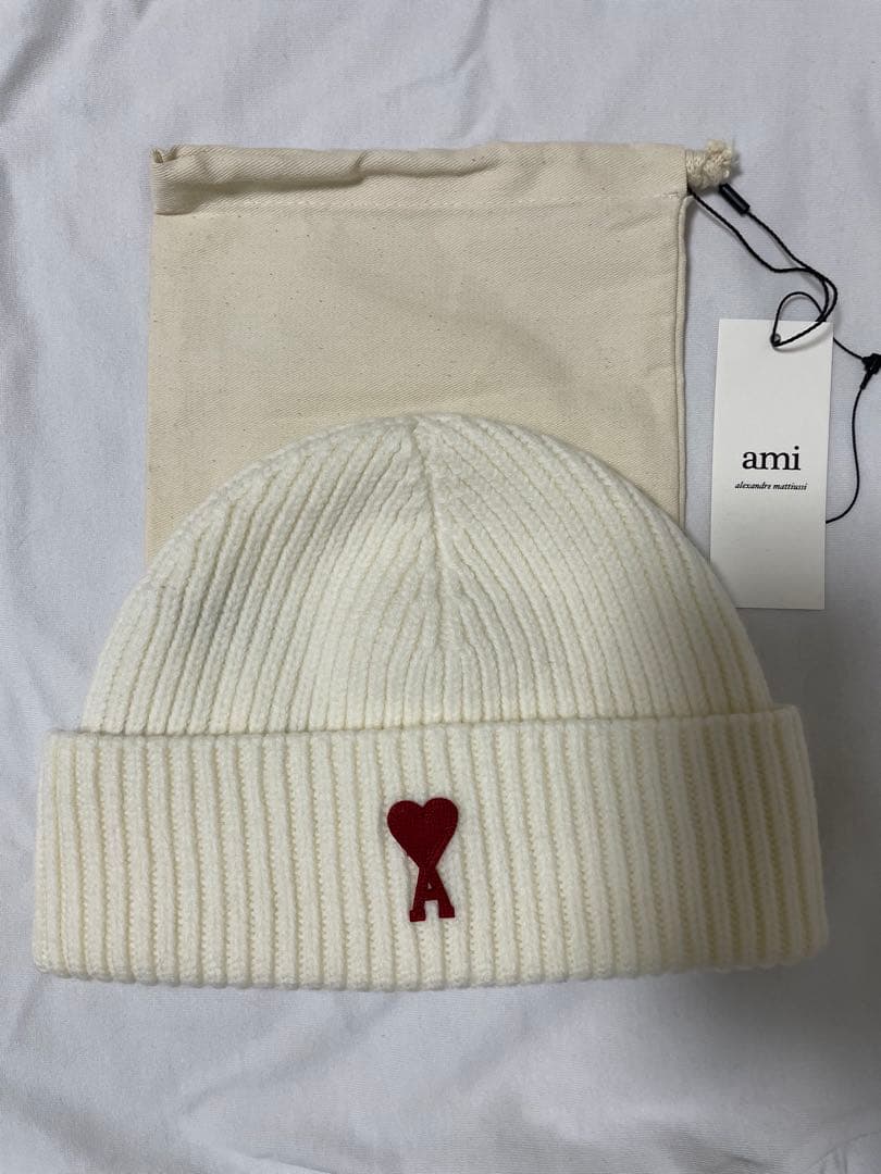 ami アミパリス ビーニーニット帽 ホワイト 新品タグ付き 巾着付き