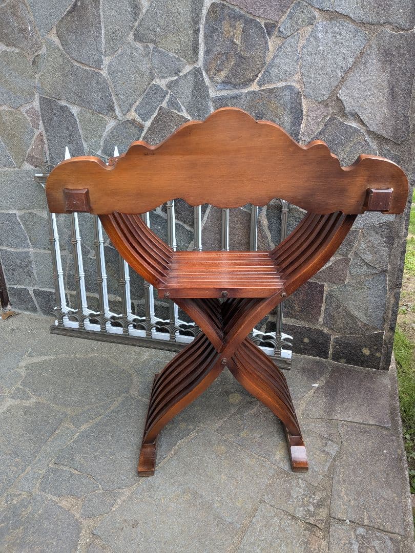 ①イタリア製　サヴォナローラチェア アンティーク家具