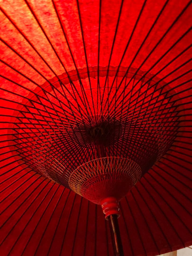 茶道具　野点傘　赤　袋と箱付き