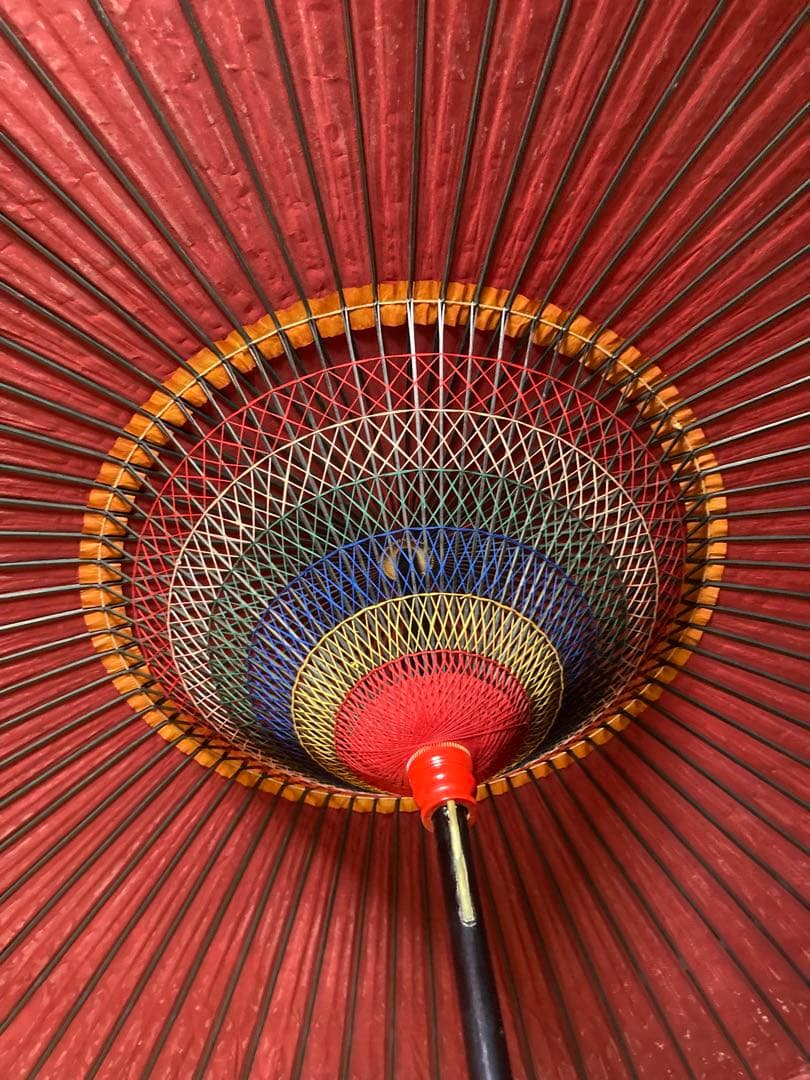 茶道具　野点傘　赤　袋と箱付き