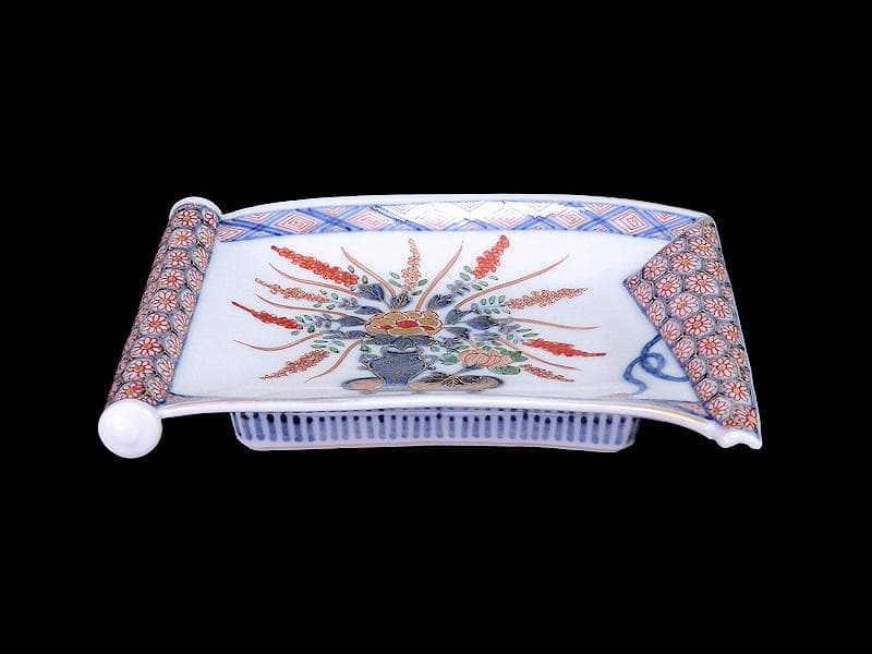 大聖寺伊万里　生け花の図　巻物型変形皿　E329AS-CQp