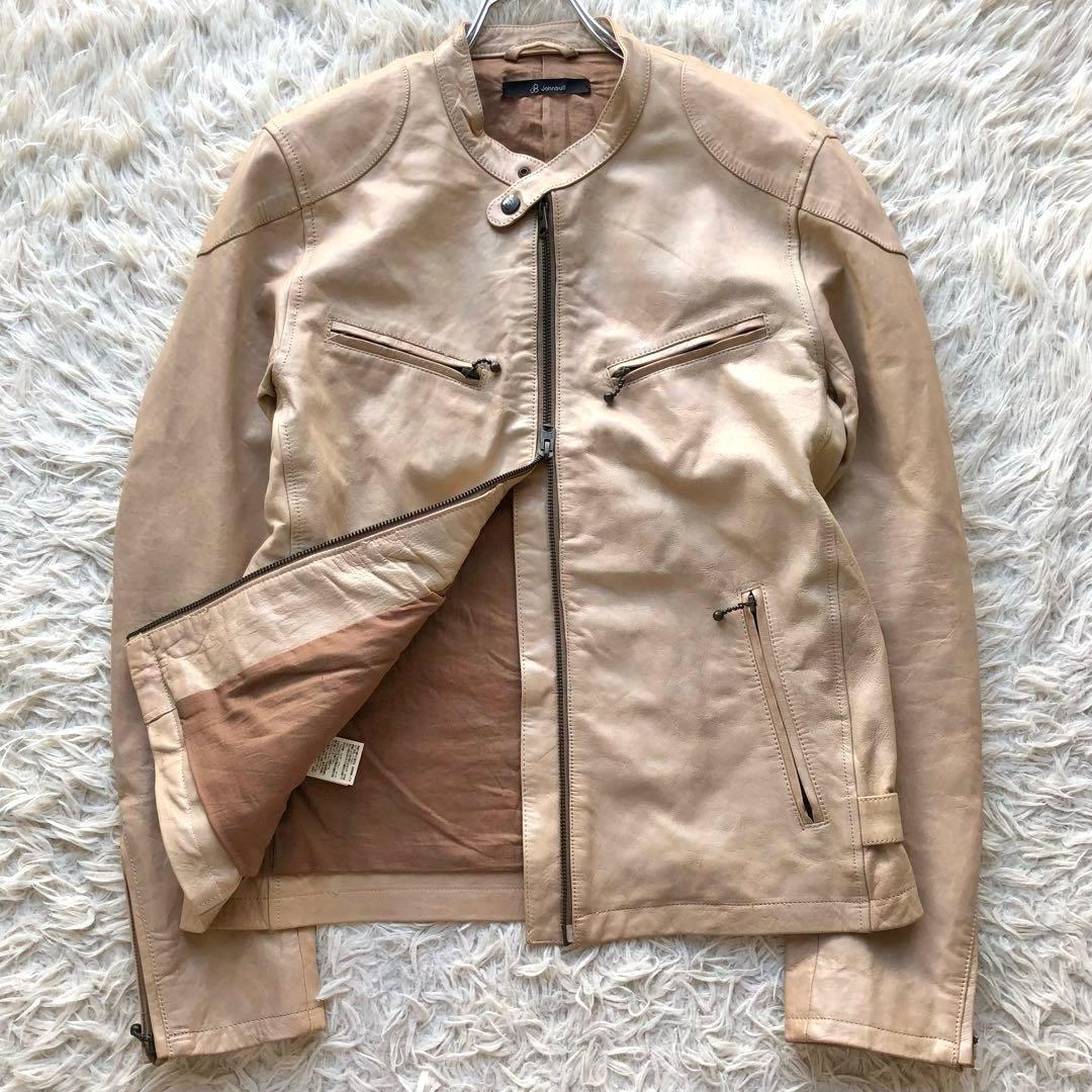 【ラムレザー】ジョンブル　シングルライダースジャケット　ベージュ　Wジップ