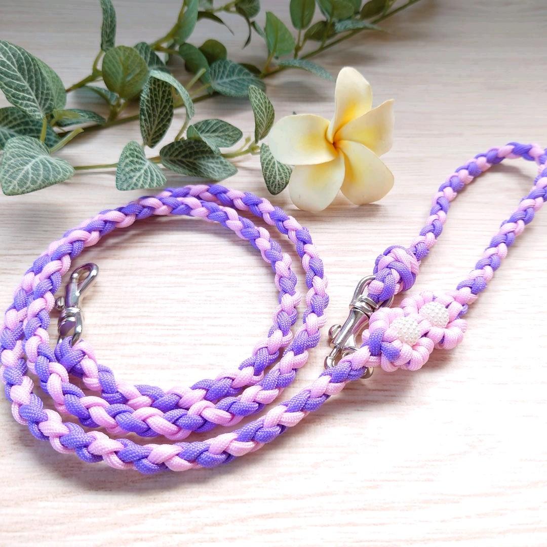 パラコードリード＆パラコード首輪　ハーフチョーク　大きめパールビーズ　№041