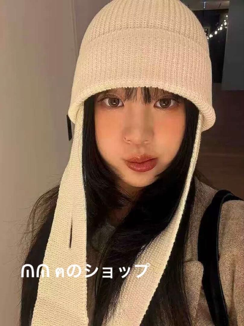 open yy マフラー ニット帽 ベージュ