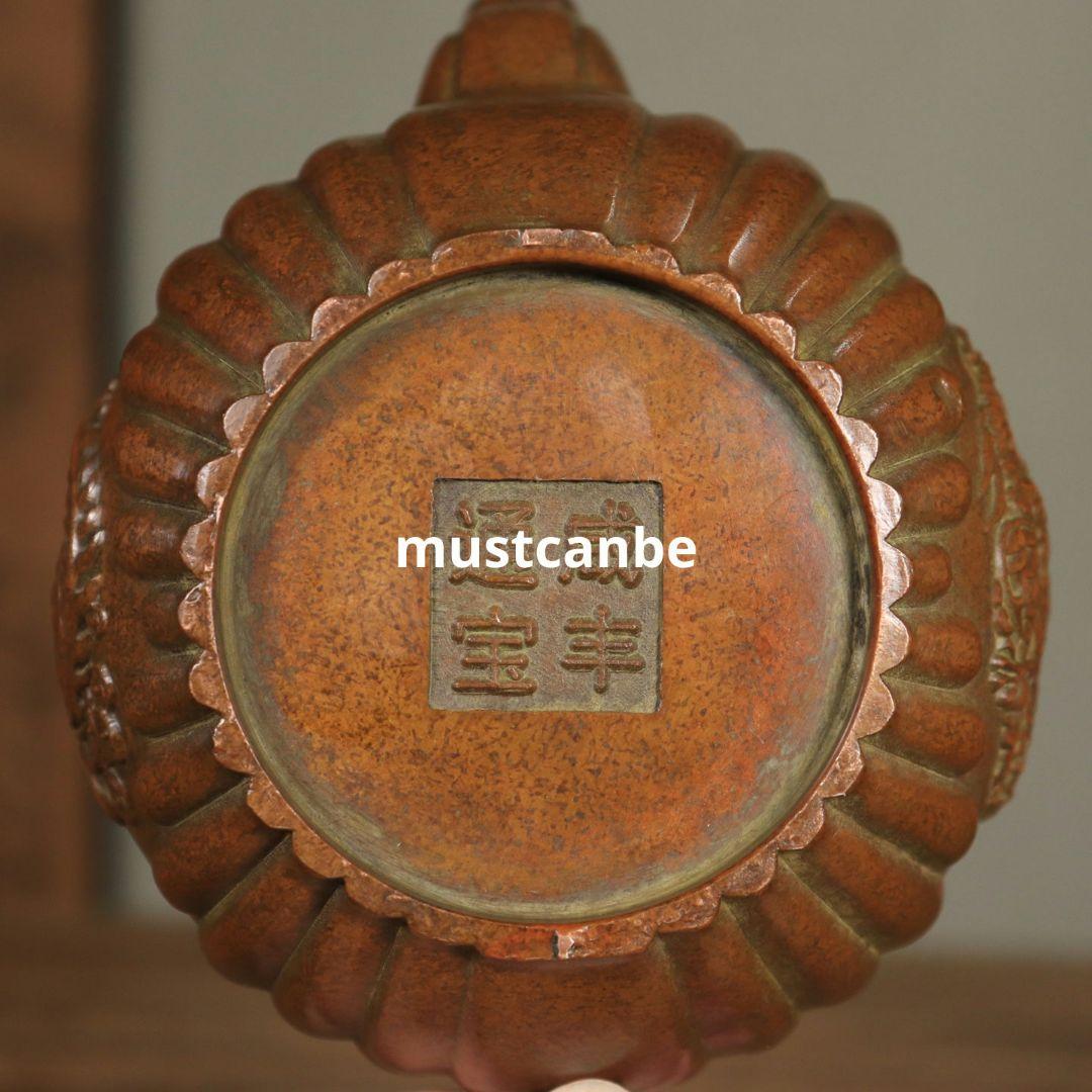 銅器 茶壺 南瓜型龍鳳銅壷 茶道具 客間 書斎家具 装飾品 工芸品 置物