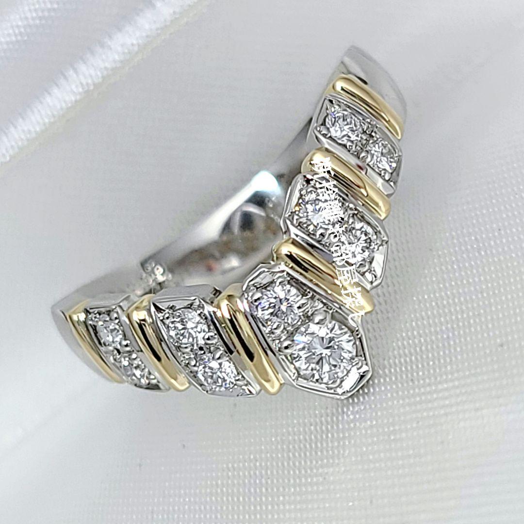 新品同様/Ｐt900 K18/アンブローズ V字 /高級ダイヤモンドリング