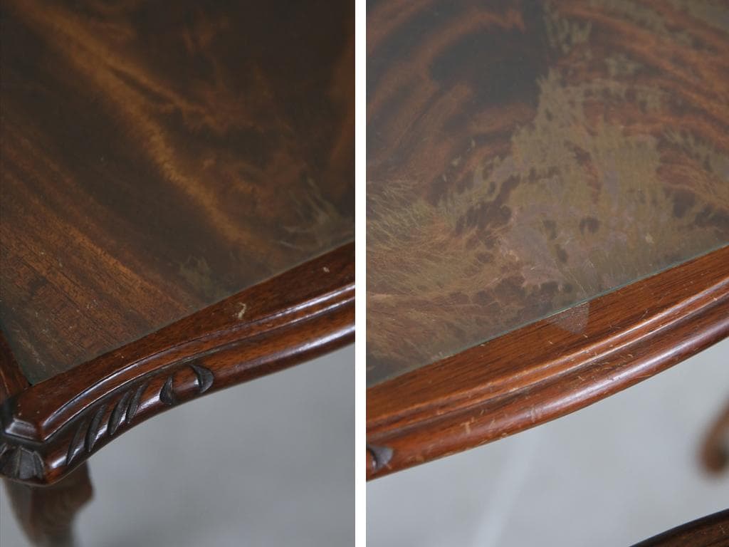 英国アンティーク猫脚ネストテーブル3台/木製机/サイドテーブル(88-11)