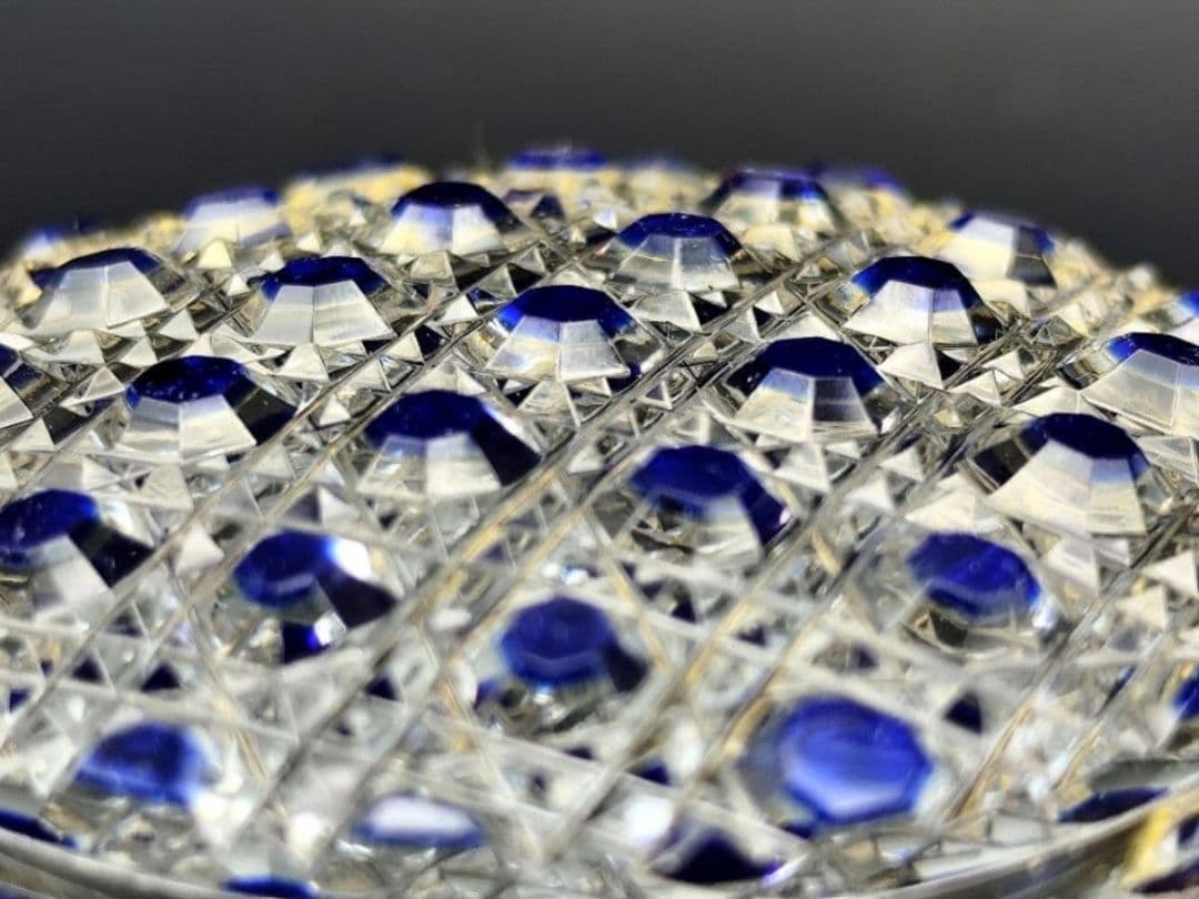 超希少品★江戸切子 須田秀石 蓋物 瑠璃被 籠目紋（切子、江戸切子、薩摩切子）