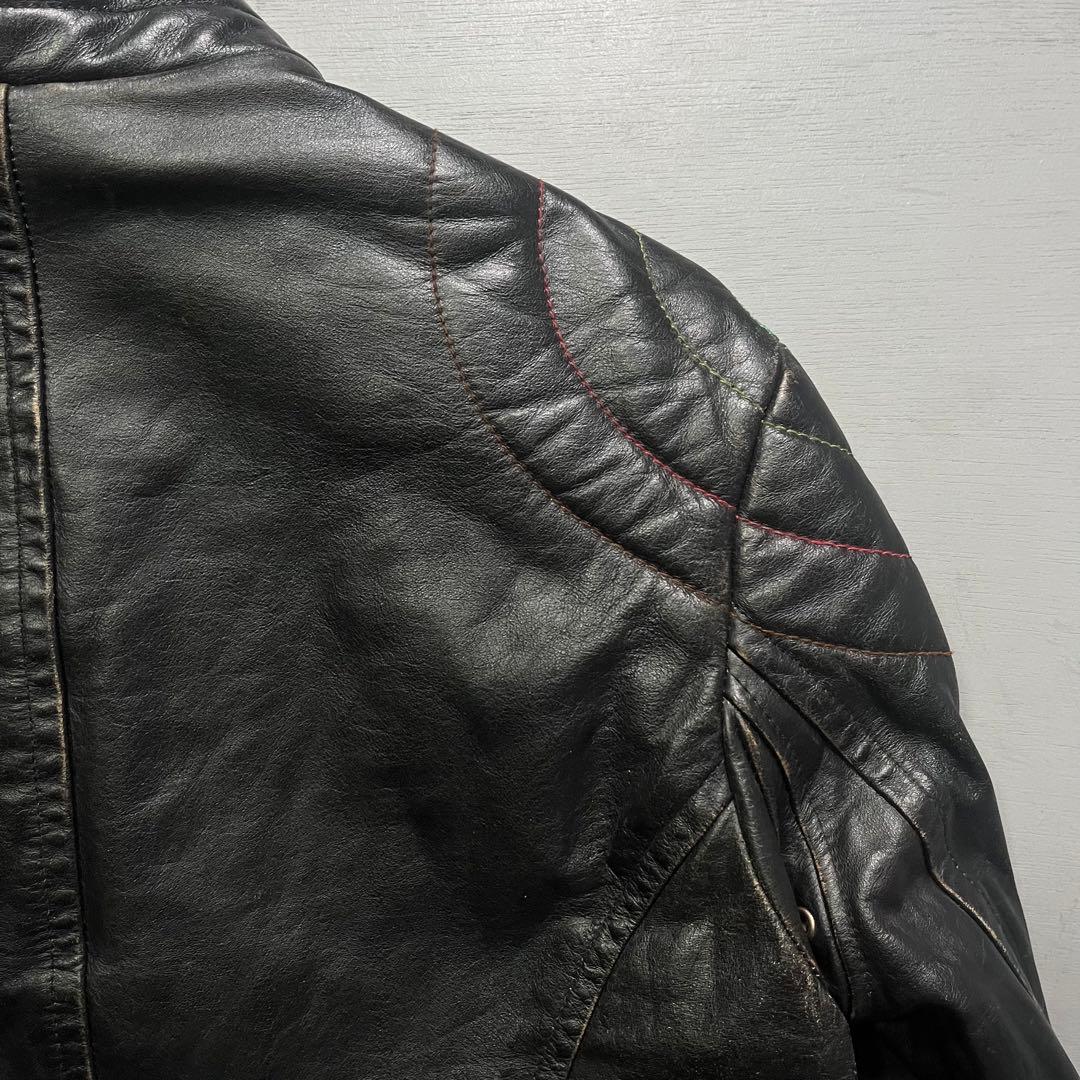 Schott シングルライダースジャケット　牛革　オールレザー　ステッチ　黒　S
