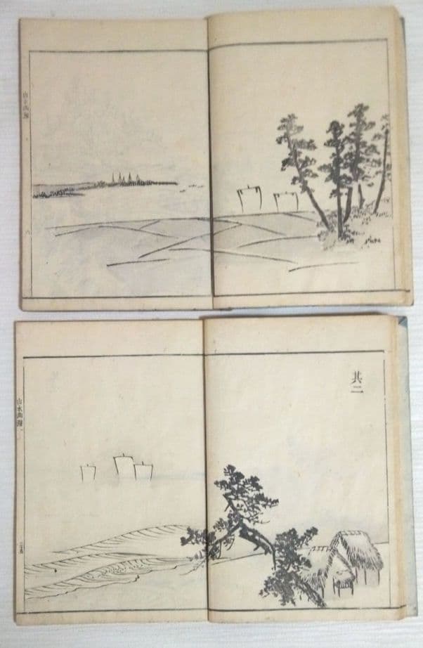 黒摺り木版画本素絢山水畫譜(山口素絢)上下二冊売りです、文化15年出版(初版)