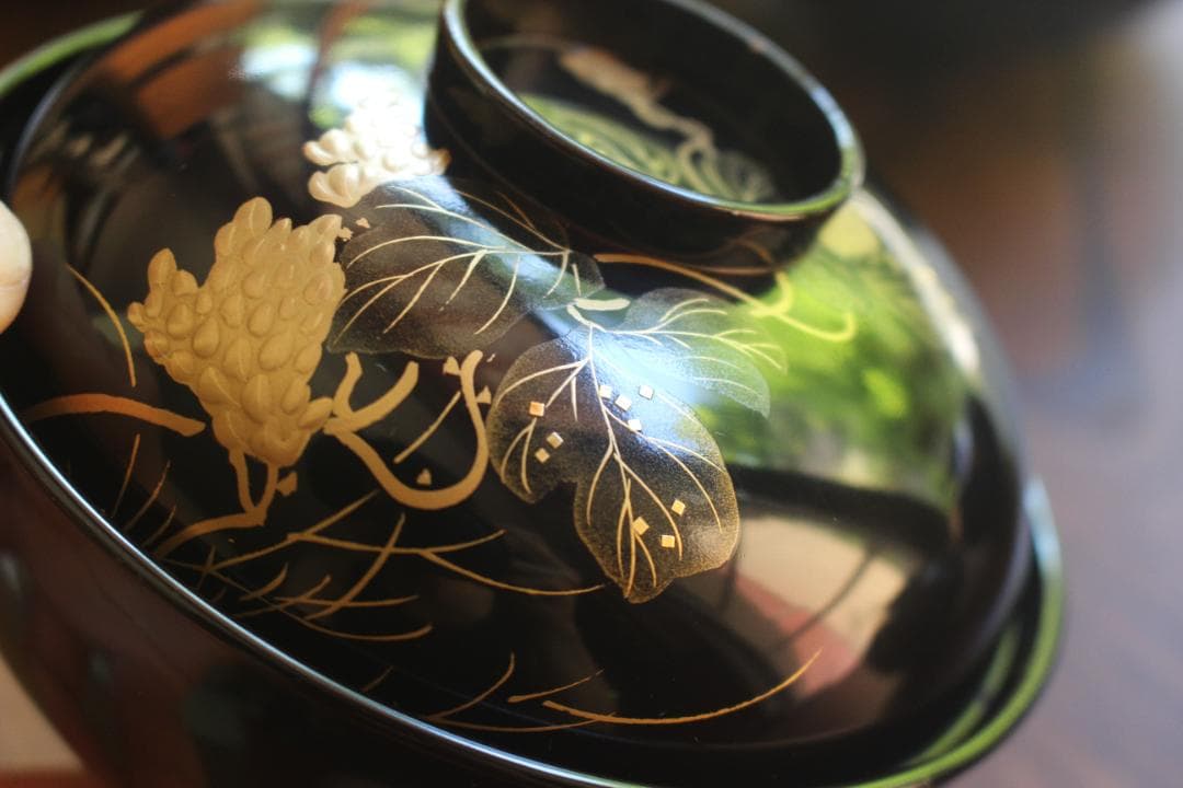 ばら売り可！上質黒漆に極上絵替草花蒔絵のお椀6点（検輪島塗蒔絵椀懐石椀