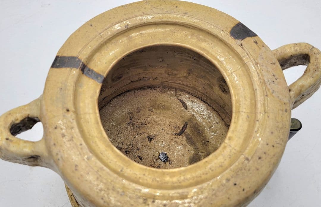 時代物　美濃伊賀　水指　古川庄作識　仕服　漆塗合わせ箱　茶道具　骨董品、美術品