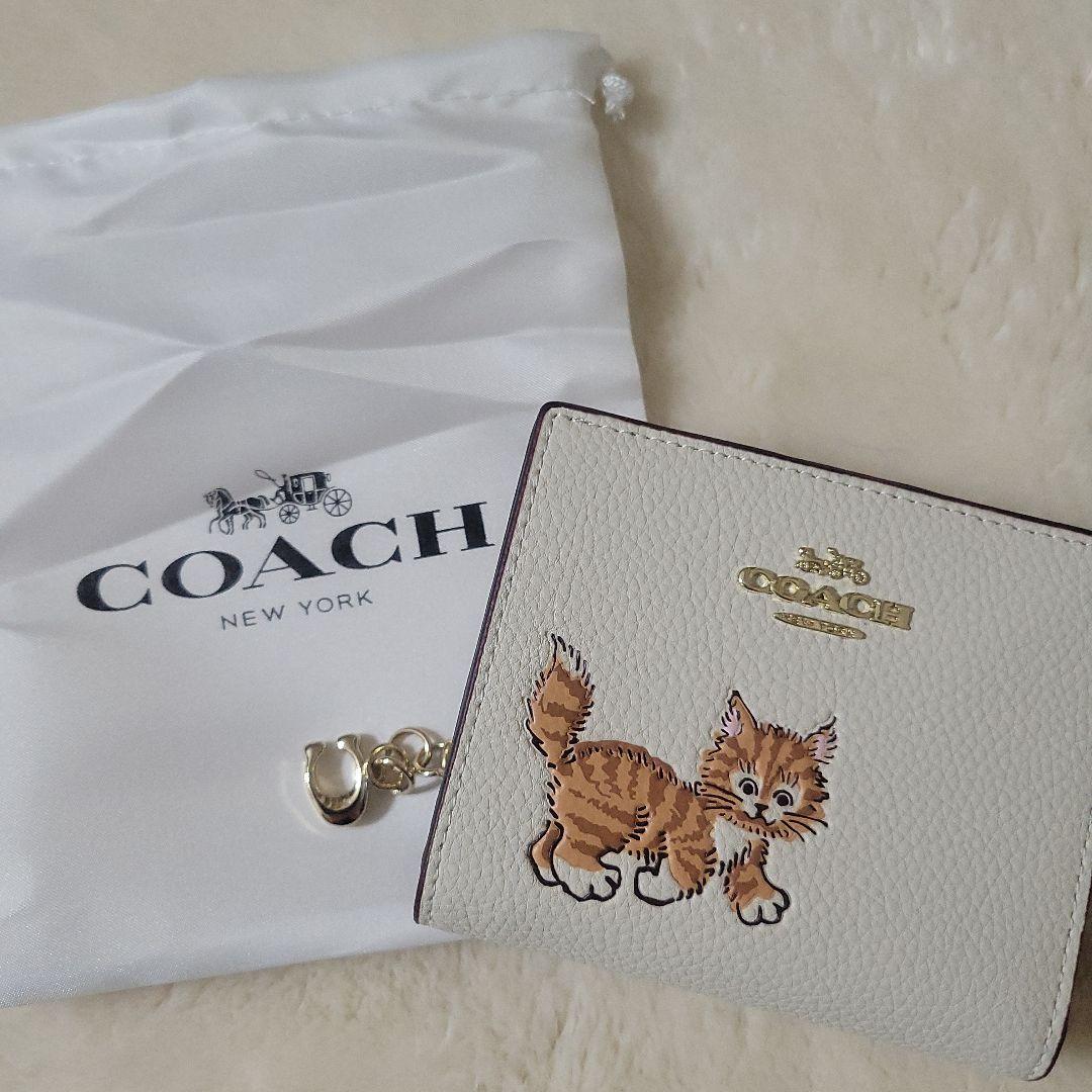 COACH コーチ 猫イラスト 二つ折り財布 ネコ アウトレット