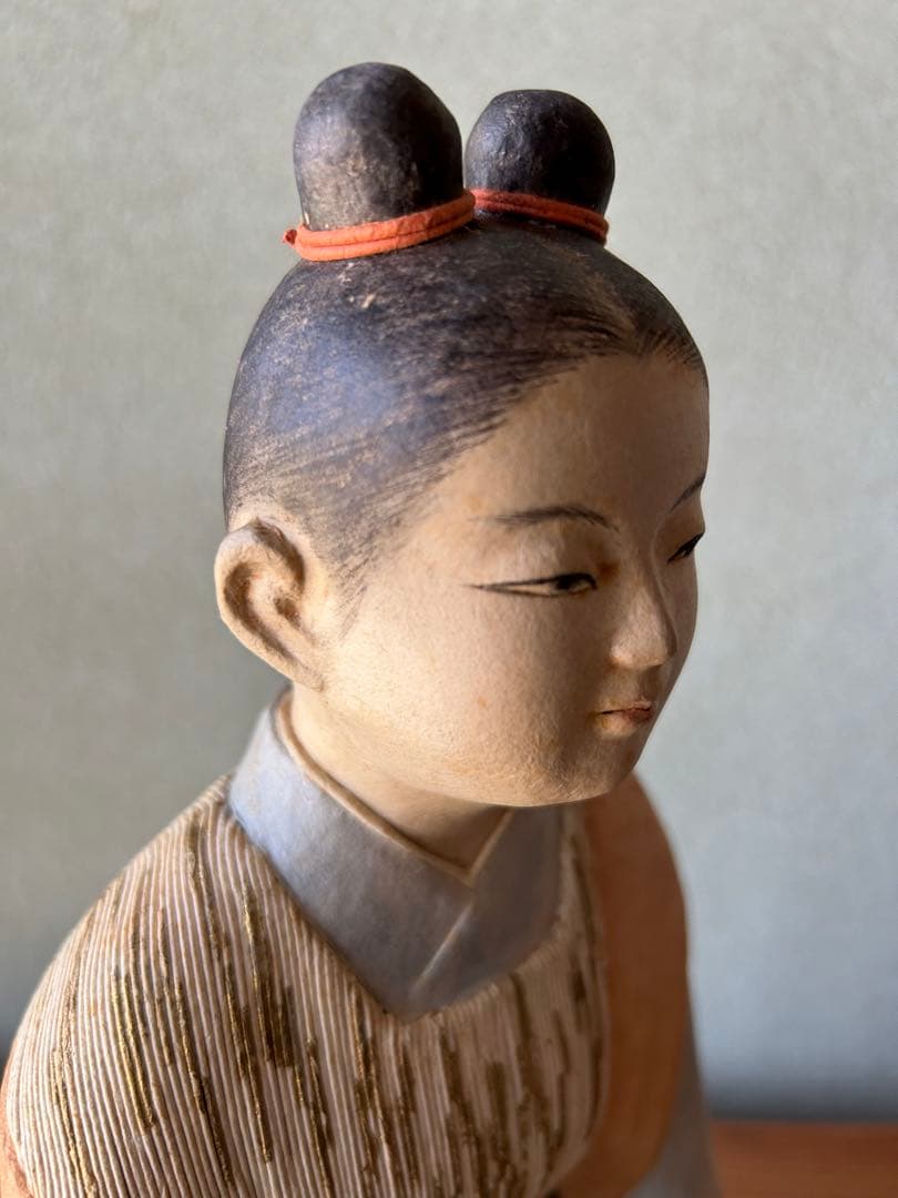 貴重 平中歳子 嬢子坐像 昭和41年 日本工芸会 張子人形 共箱付 紙塑人形