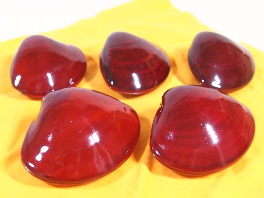 【未使用】輪島塗 八重門漆器店造 蛤内朱溜塗 珍味入 5客 貝合わせ珍味器 漆器