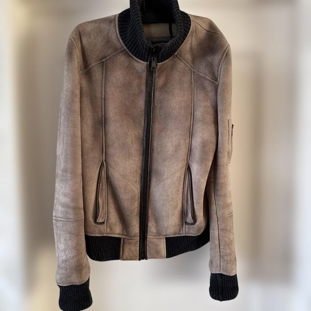 DOLCE&GABBANAグレー レザー シングルライダースジャケット