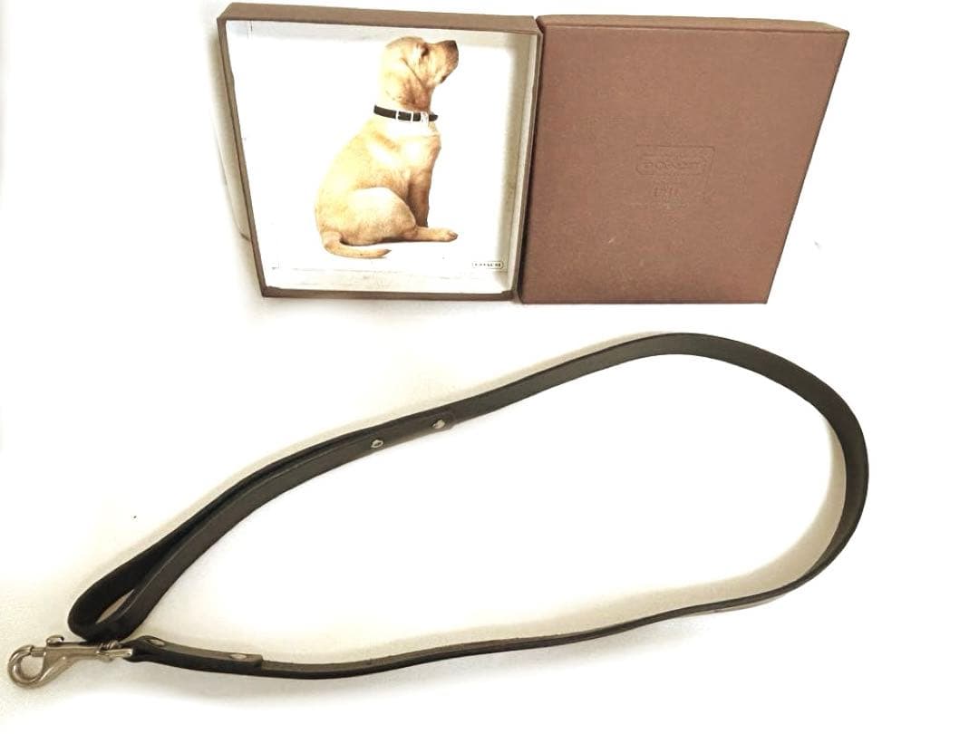 美品 COACH コーチ 黒 レザー 大型犬用 リードのみ 2.5×118cm