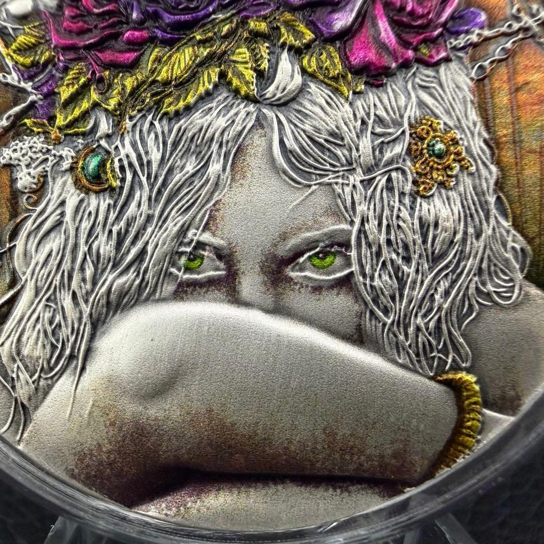 銀貨 ダークビューティーズ ファウナ カラー 超古風仕上げ 大型レリーフ 純銀