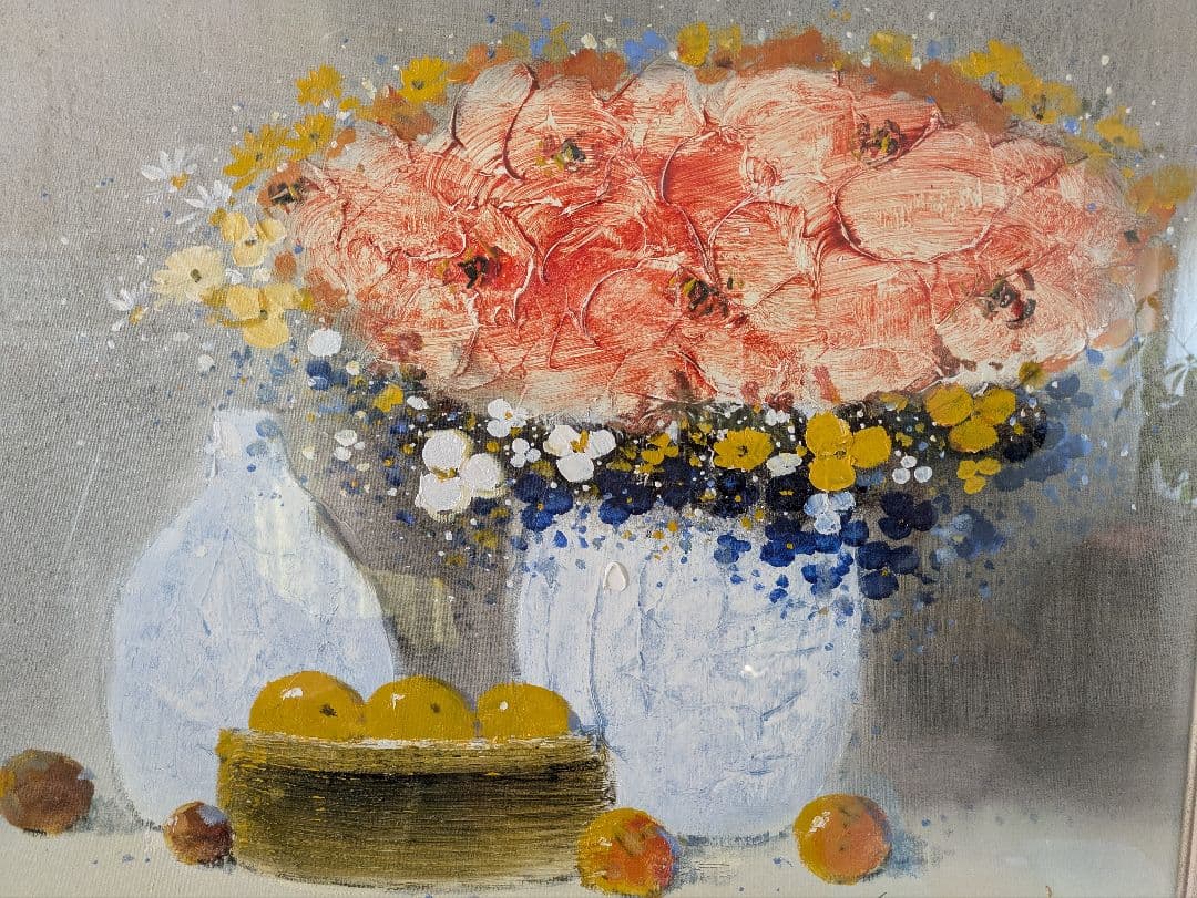 平山講平【花】 油彩　直筆サイン