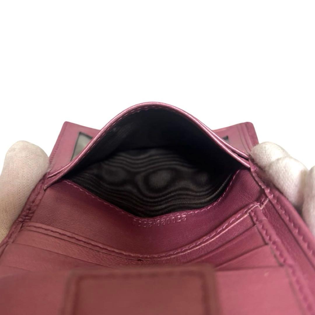 グッチ　折り財布　GGシマ　レザー　メタルピンク　チャーム　ハート　Wホック