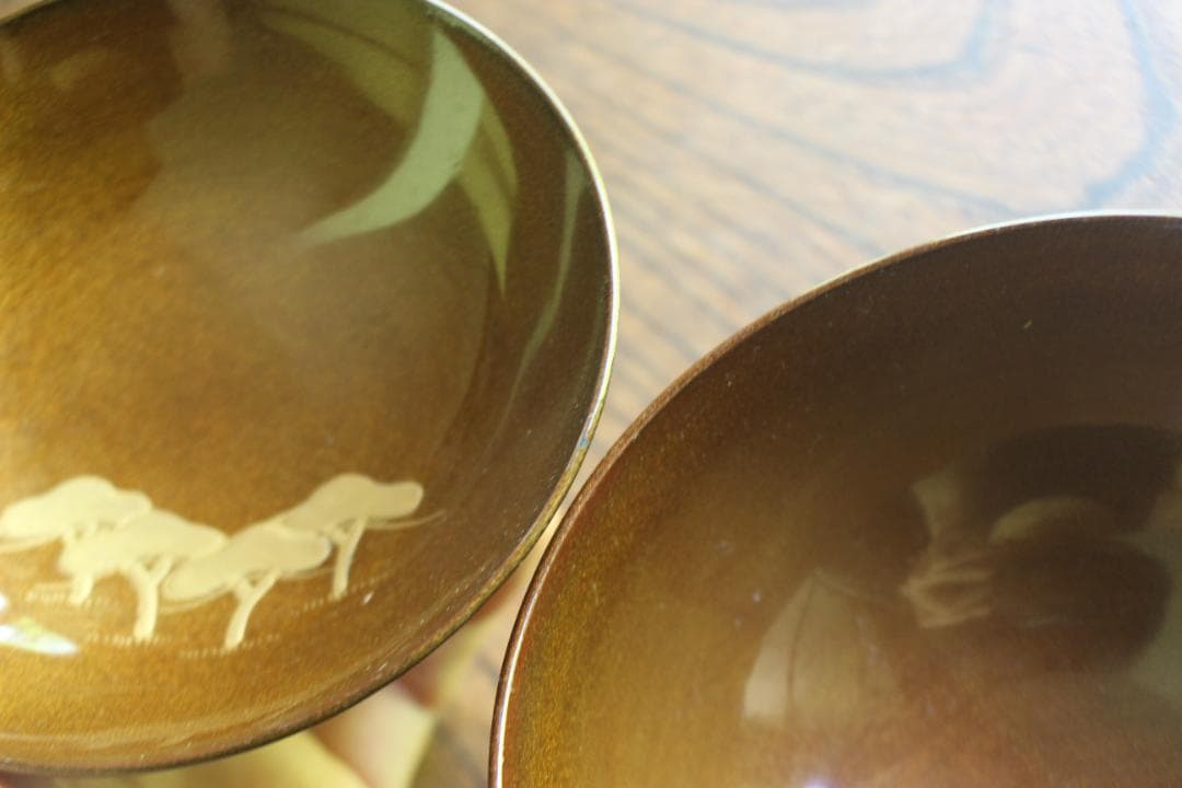 時代逸品！時代総梨地に優美な山水楼閣蒔絵の映えるお椀5点（検輪島塗蒔絵椀懐石椀