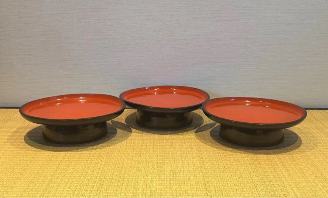 会津盆 3客 直径34.7cm 丸盆 高足膳 古民芸 煎茶盆 花台