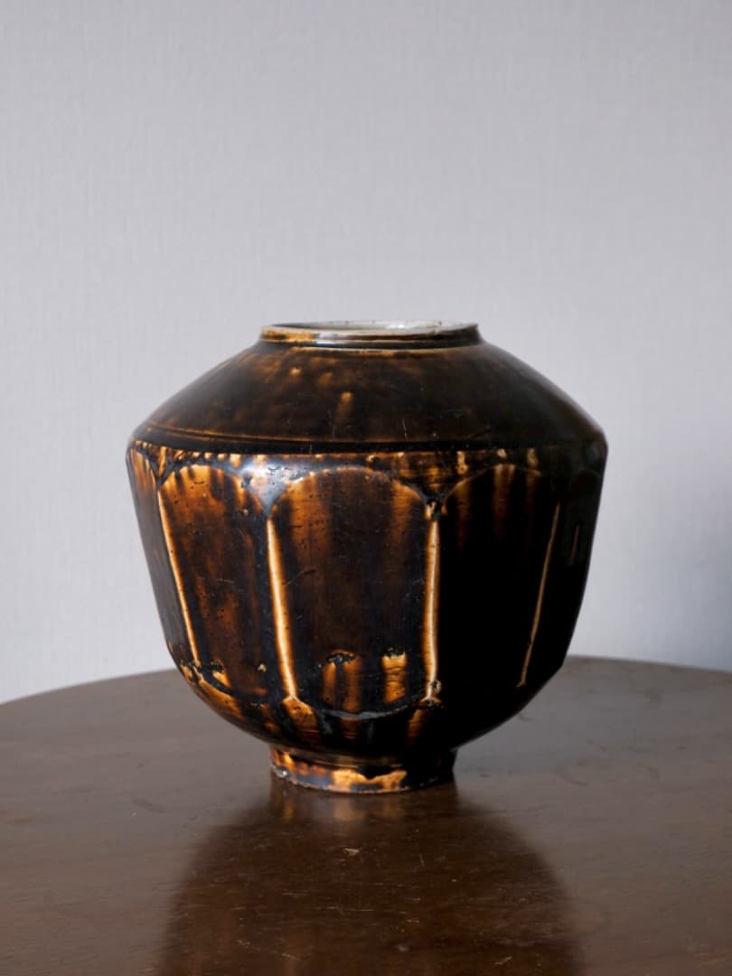 「19日まで掲載」李朝　朝鮮美術　飴釉　面取大壷　花瓶　古民藝　古道具Q2212
