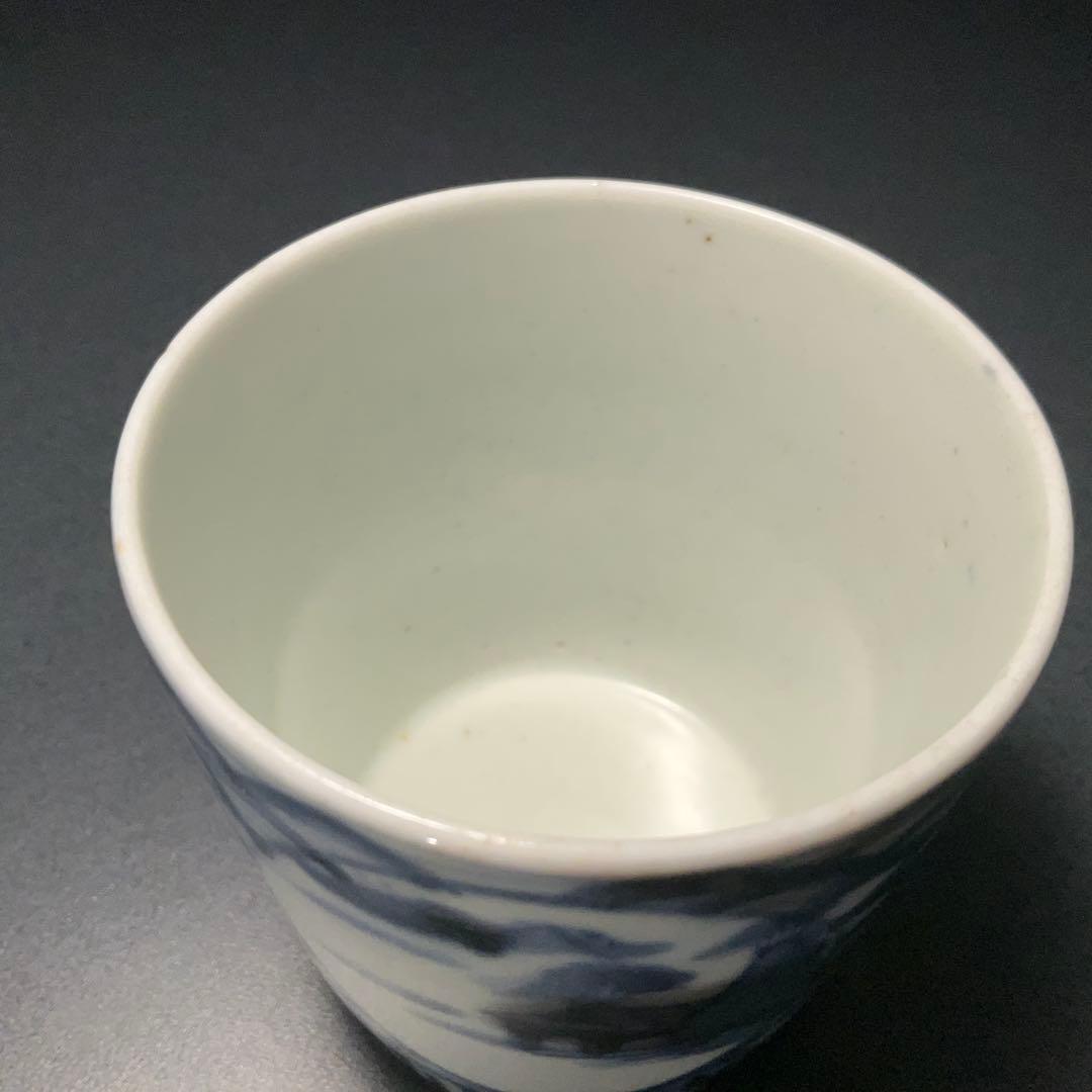 伊万里染付　丸文に青海波図　蕎麦猪口　骨董　古伊万里　R1173w2ダS