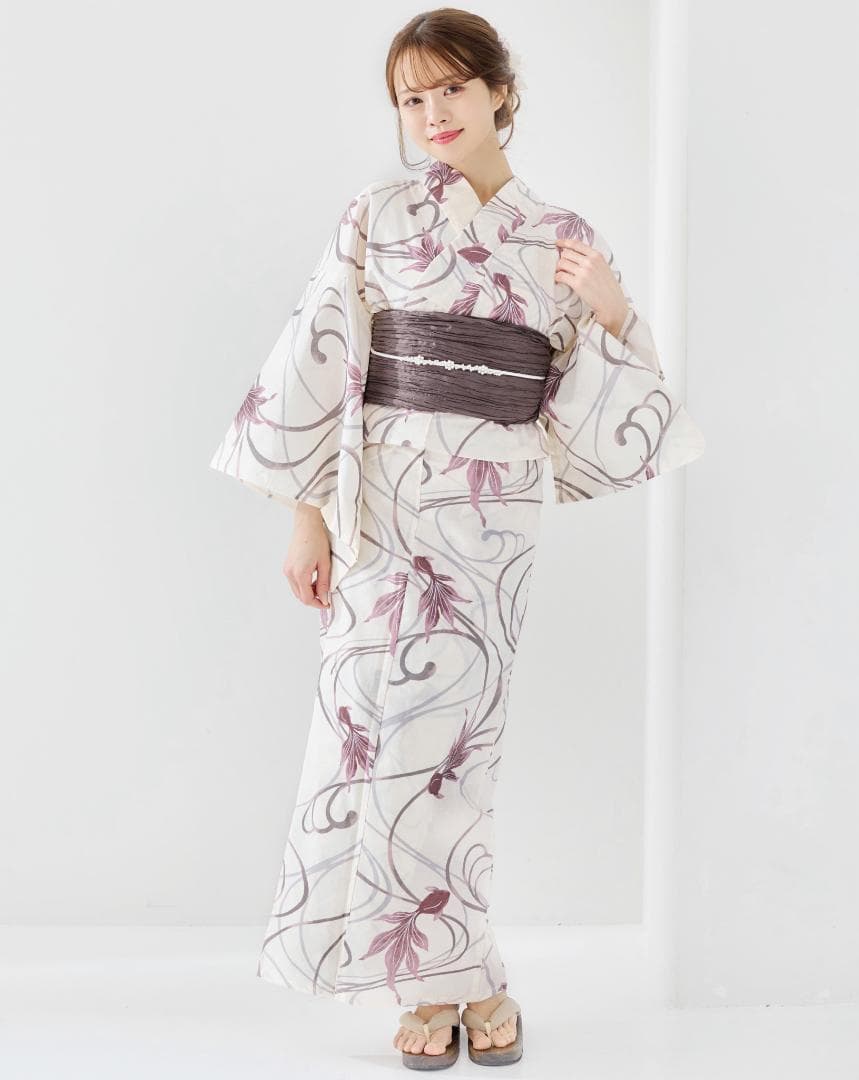 二部式浴衣 セパレート浴衣 3点set 水彩金魚美人 チャコール Y4-36-2