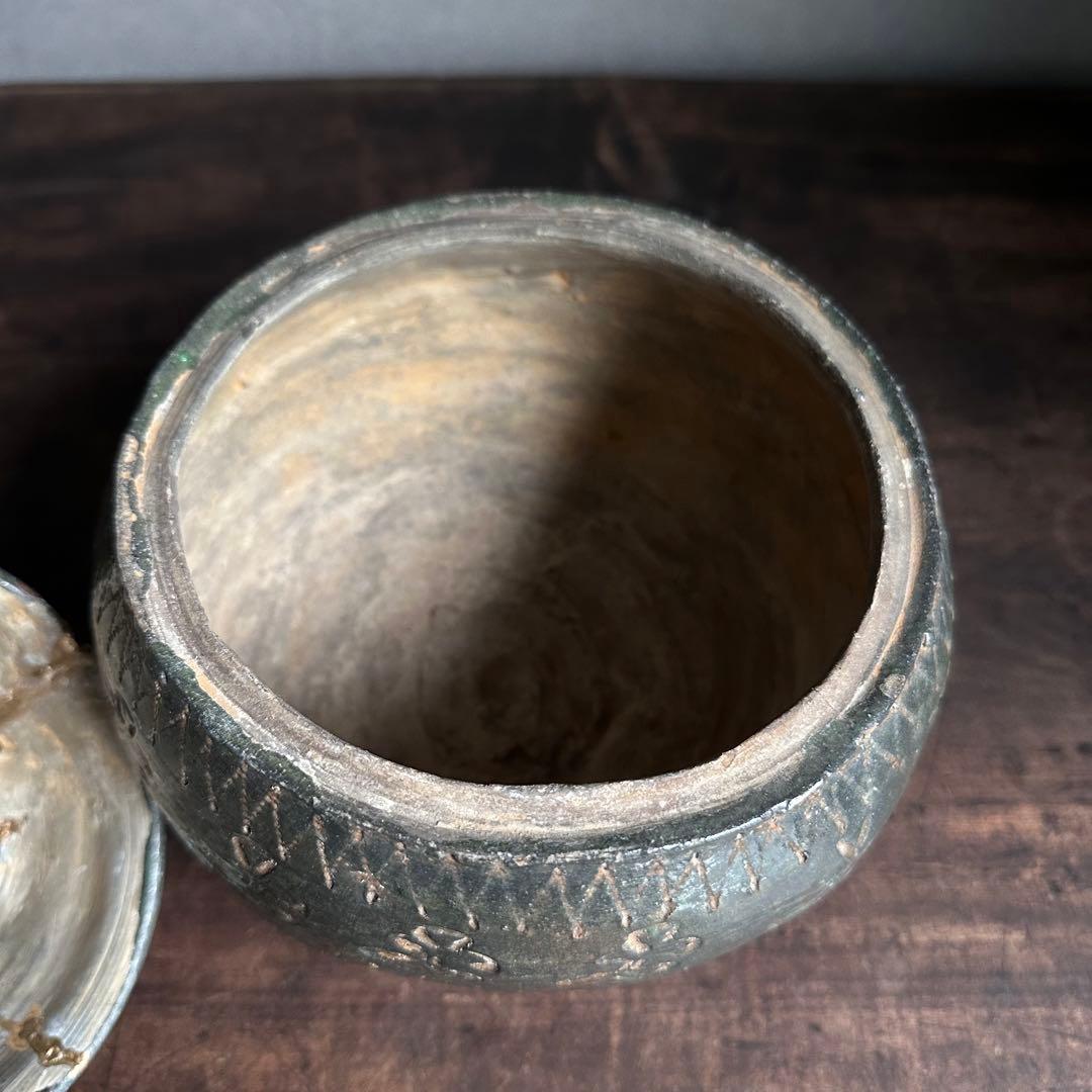 雰囲気良し　須恵器　緑釉　蓋物　古陶磁　中国美術　時代物