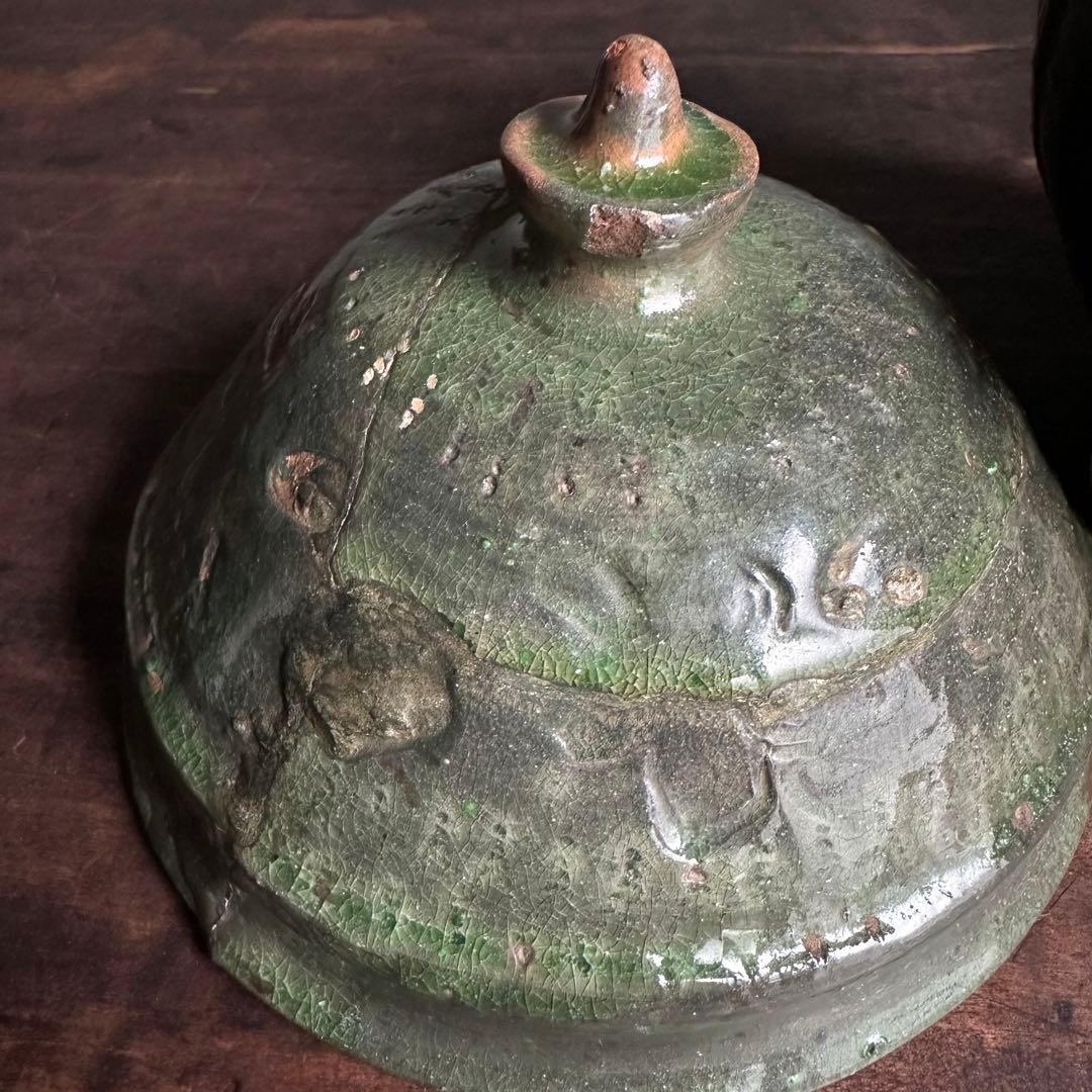 雰囲気良し　須恵器　緑釉　蓋物　古陶磁　中国美術　時代物