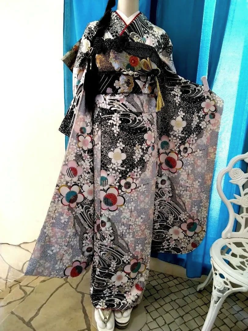 振袖フルセット、正絹振袖成人式、重ね衿帯揚げ帯締め、西陣袋帯、襦袢、ワイドサイズ