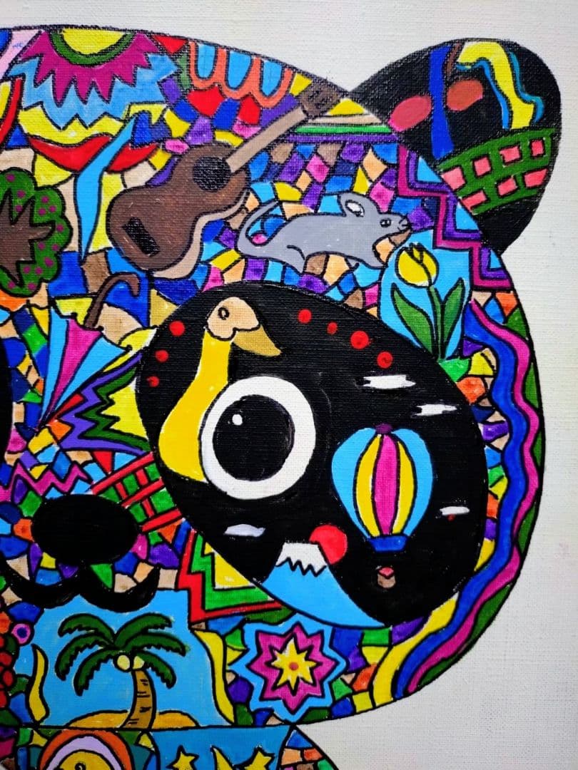 【F6号】ジミー大西【パンダ】手描き作品/表裏サイン/油彩/アクリル/絵画/額縁