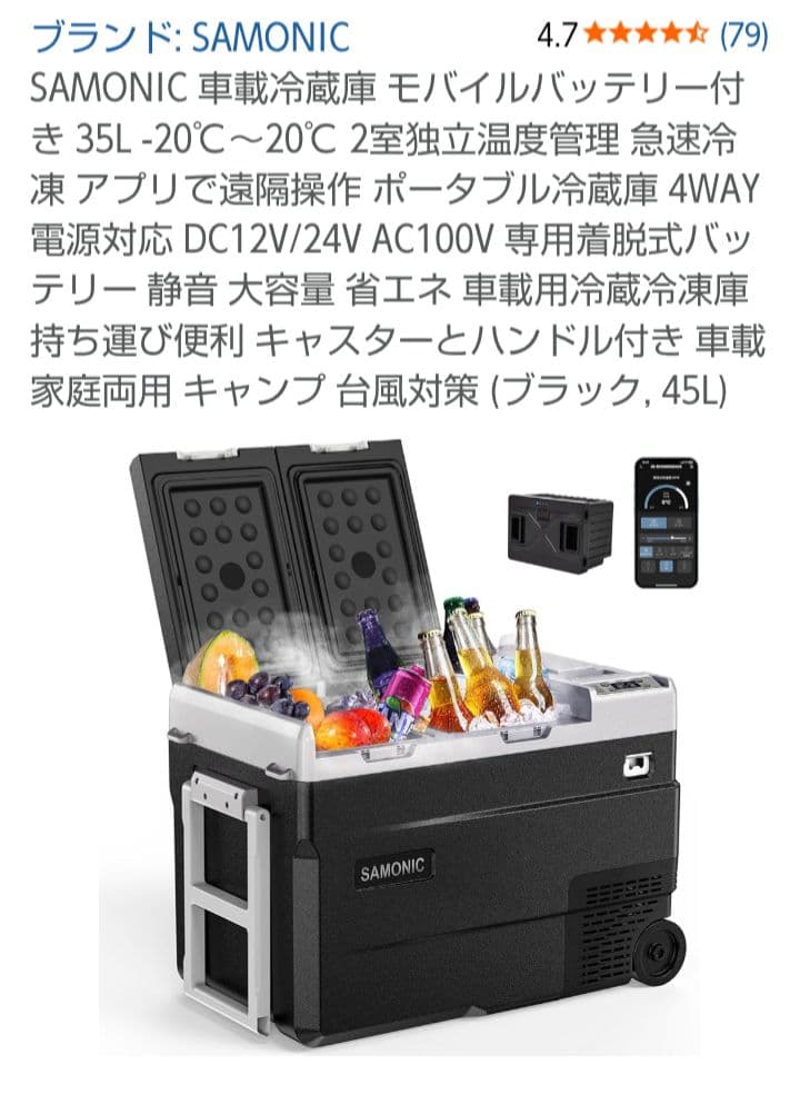 ポータブル冷蔵庫 55L 新品未使用 車載冷蔵庫 モバイルバッテリー付