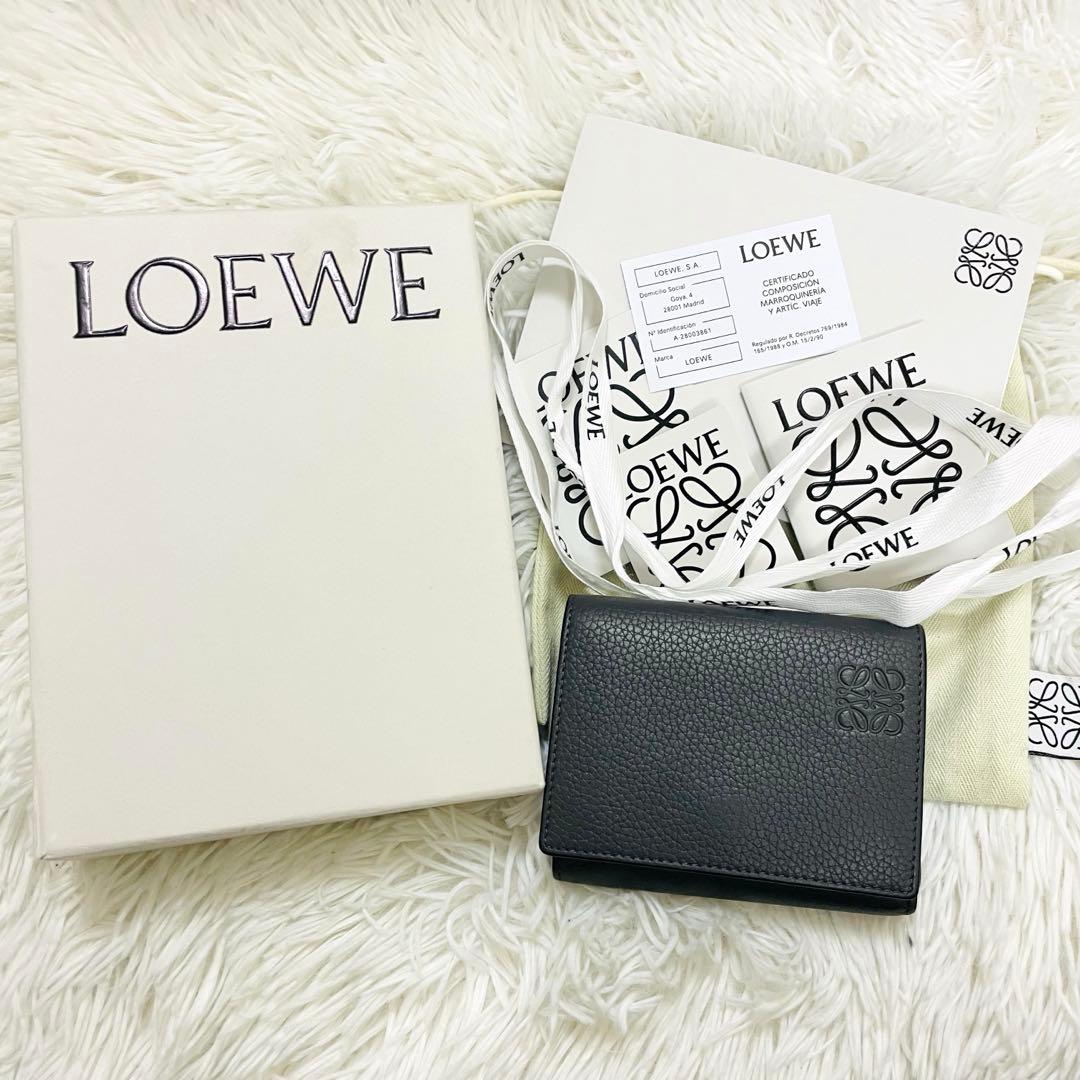 極美✨付属完備✨LOEWE 三つ折り財布 レザー トライフォールド グレー