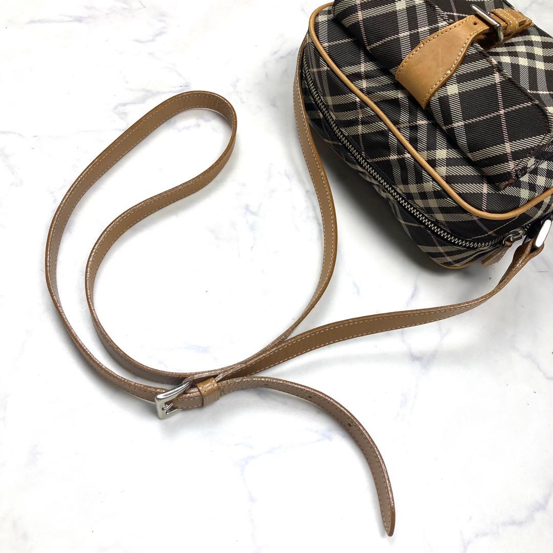 バーバリーブルーレーベル　ショルダーバッグ チェック　キャンバス　レザー