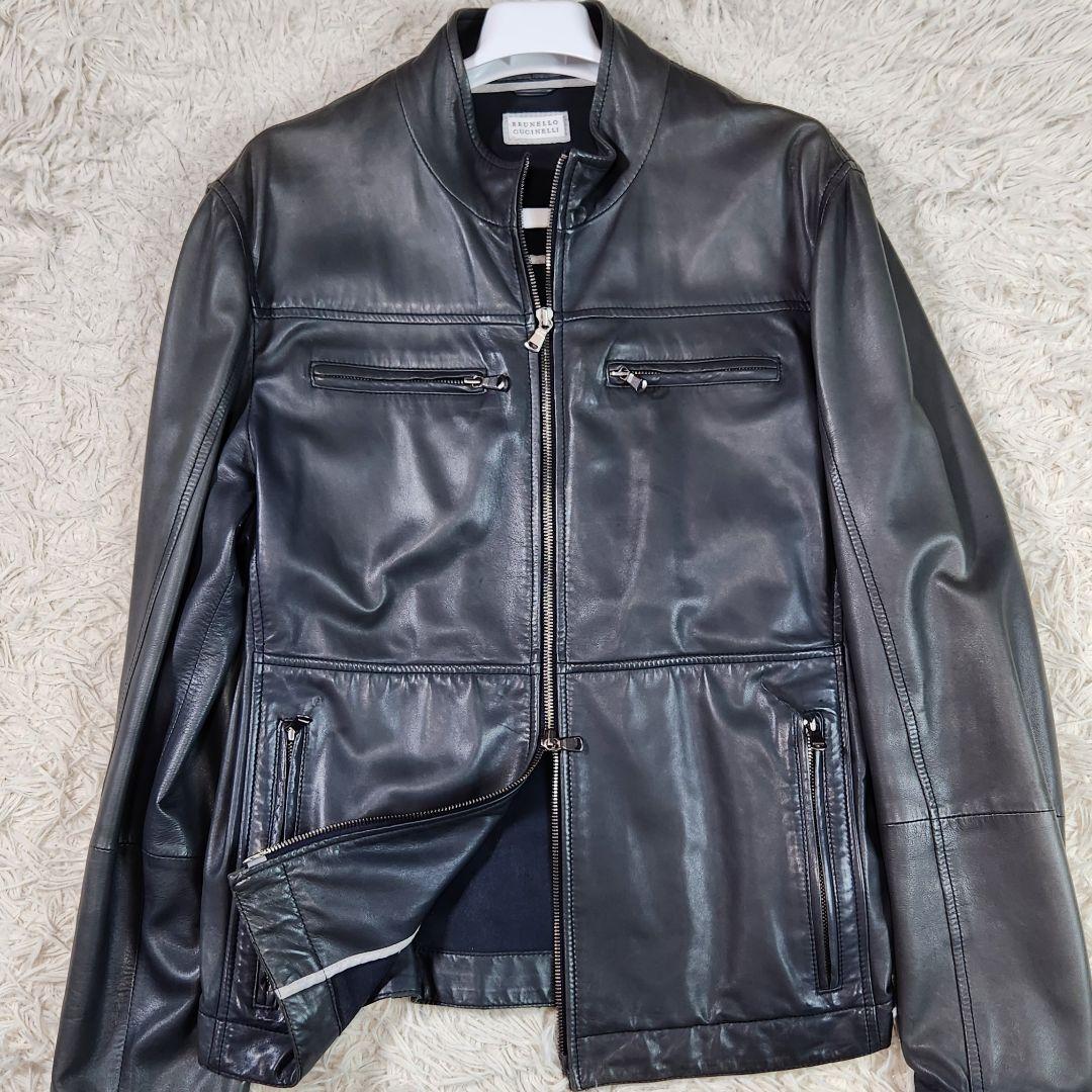 超高級 ブルネロクチネリ シングルライダース ラムレザー ダブルジップ M